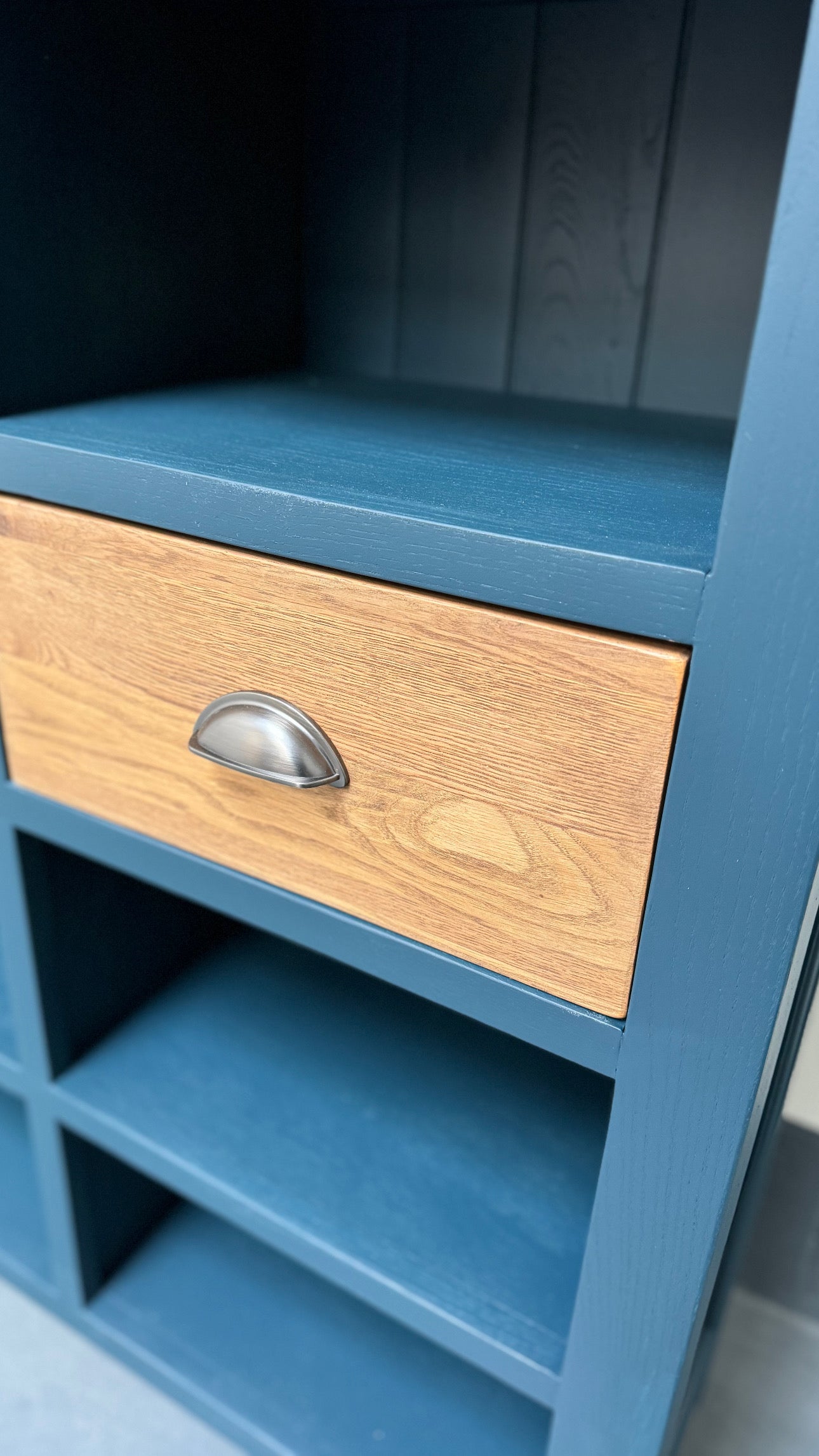 Restored Solid Oak Bookcase in Dark Blue Finish