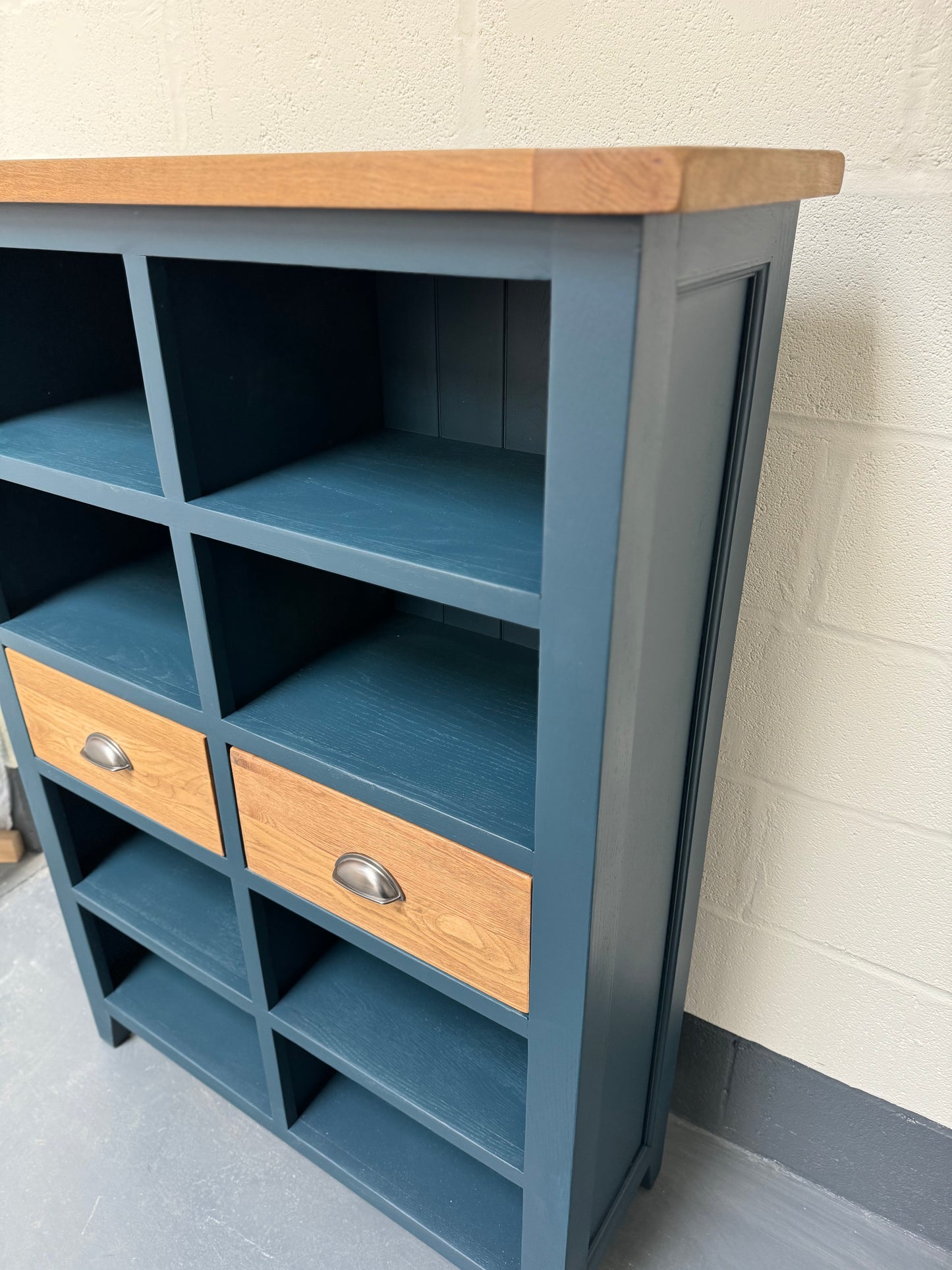 Restored Solid Oak Bookcase in Dark Blue Finish