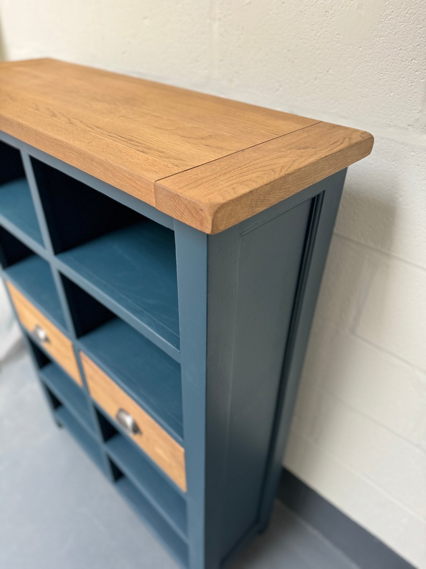 Restored Solid Oak Bookcase in Dark Blue Finish