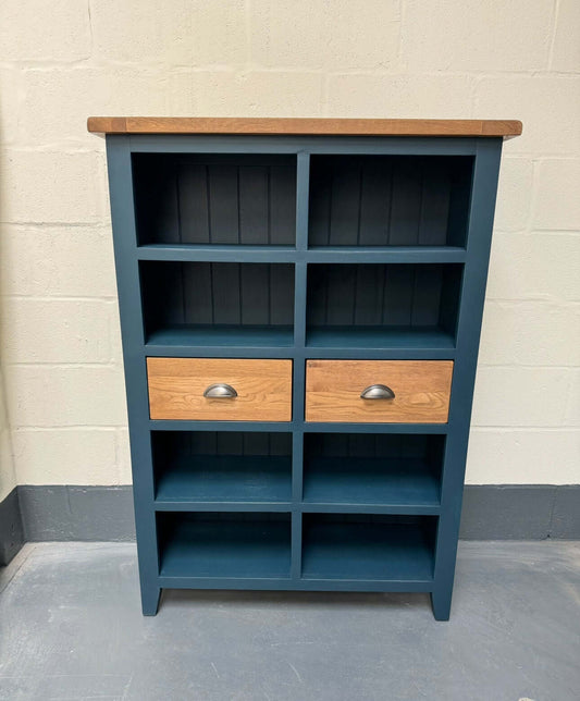 Restored Solid Oak Bookcase in Dark Blue Finish