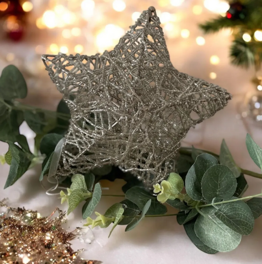 Sparkling Wire Beaded 3D Star Decoration - Eye-Catching Silver Design