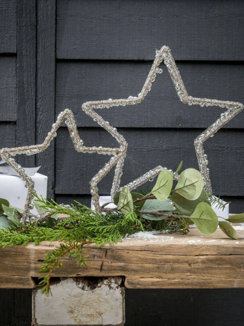 Grey Beaded Freestanding Stars - Set of 2 Sparkling Christmas Decorations