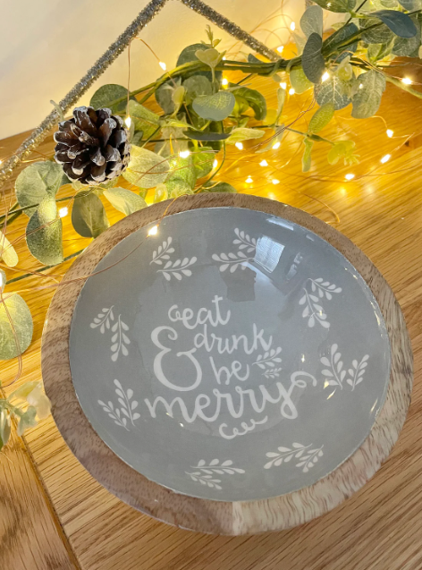 Small "Eat, Drink, Be Merry" Bowl - Handmade Festive Food Serving Bowl